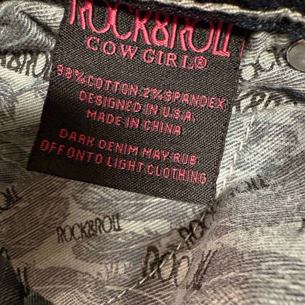 Women’s Rock & Roll Cow Girl Denim Straight Leg Jeans Dark Blue Wash Size 33x34 - Picture 14 of 16